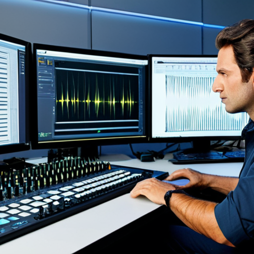 특수 차량의 소음 감소 기술 - Acoustic Engineer Analyzing Sound Waves**
"Acoustic engineer in a professional sound lab, analyzing...